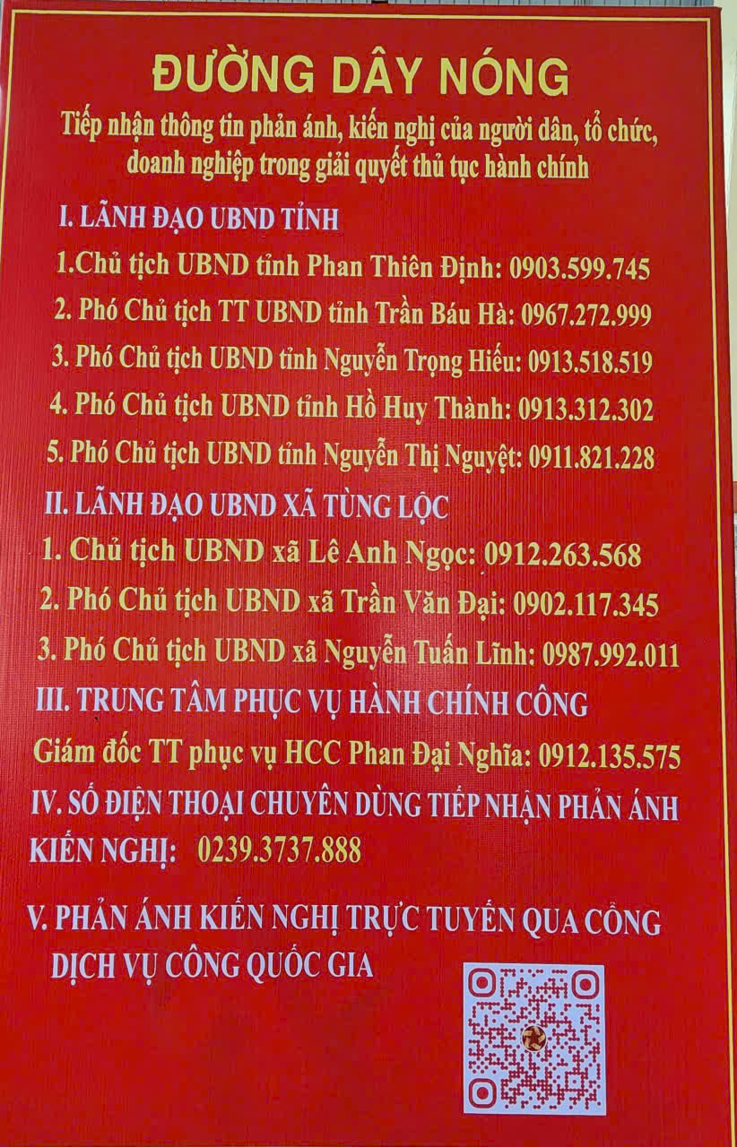UBND xã Tùng Lộc công khai địa chỉ và số điện thoại Tiếp nhận thông tin phản ánh, kiến nghị của người dân, doanh nghiệp trong giải quyết thủ tục hành chính