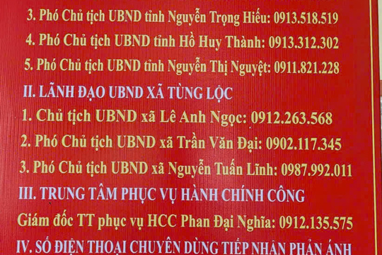 UBND xã Tùng Lộc công khai địa chỉ và số điện thoại Tiếp nhận thông tin phản ánh, kiến nghị của người dân, doanh nghiệp trong giải quyết thủ tục hành chính 