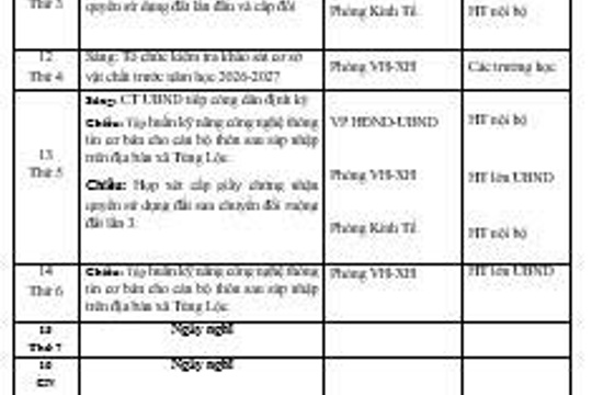 Chương trình công tác tháng 8 năm 2026